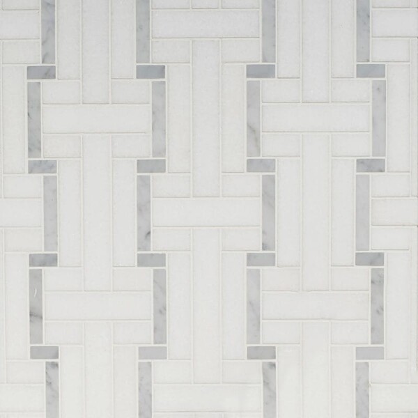 Thassos White, White Carrara Multi Finish Luni Marble Mosaic 10 7/16×12 3/16 Image