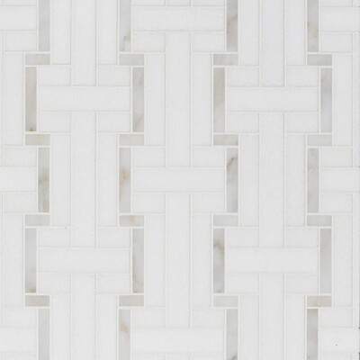 Thassos Beyaz, Calacatta Altın Honlanmış Luni Mermer Mozaik 10 7/16x12 3/16
