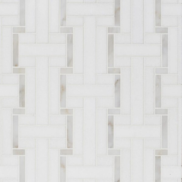 Thassos White, Calacatta Gold Honed Luni Marble Mosaic 10 7/16×12 3/16 Image