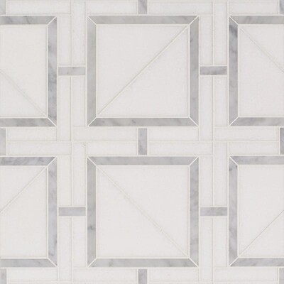 Thassos Beyaz, Beyaz Carrara Multi Finish Magra Kafes Mermer Mozaik 11 11/16x11 11/16