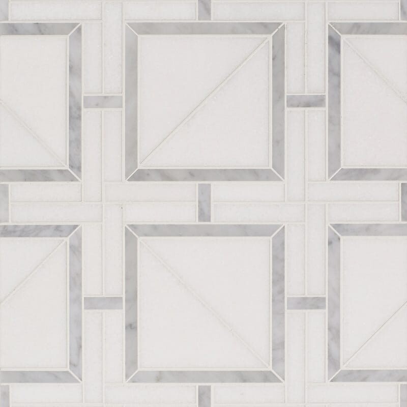 Thassos Beyaz, Beyaz Carrara Multi Finish Magra Kafes Mermer Mozaik 11 11/16x11 11/16
