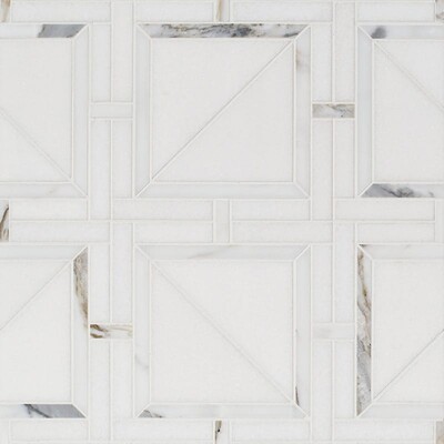 Thassos Beyaz, Calacatta Altın Honlanmış Magra Kafes Mermer Mozaik 11 11/16x11 11/16