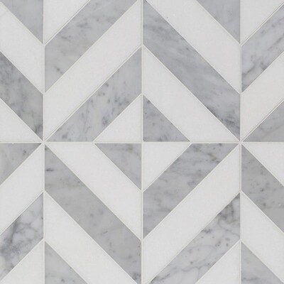 Thassos White, White Carrara Multi Finish Marina Chevron Mermer Mozaik 8x8 1/16