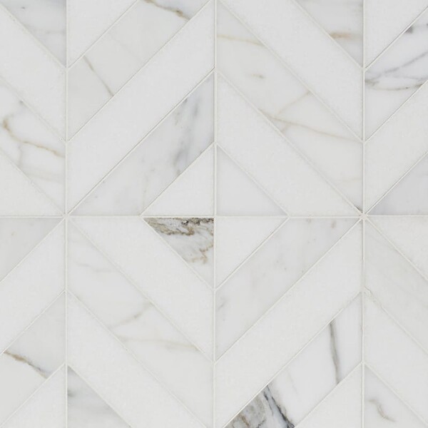 Thassos White, Calacatta Gold Honed Marina Chevron Marble Mosaic 8×8 1/16 Image