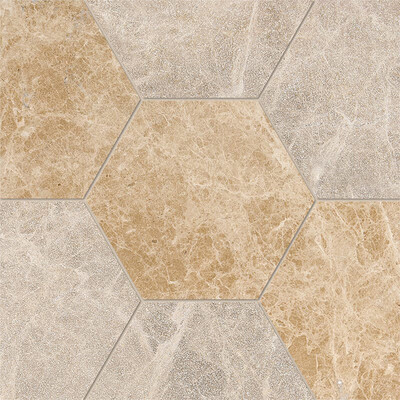 Hexagon Paradise Multi Finish Marble Waterjet Decos 5 25/32x5