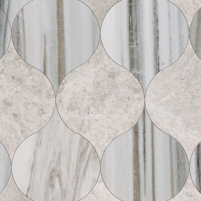 Winter Leaf Skyline, Silver Shadow Honed Marble Waterjet Decos 4 7/8×6 13/16 Image