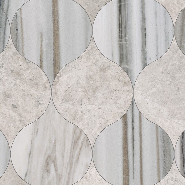 Winter Leaf Skyline, Silver Shadow Honed Marble Waterjet Decos 4 7/8×6 13/16 Image