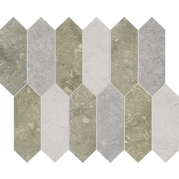 Olive Green, Britannia Dark, Britannia Honed Medium Picket Marble Mosaic 13 3/16×11 1/16 Image