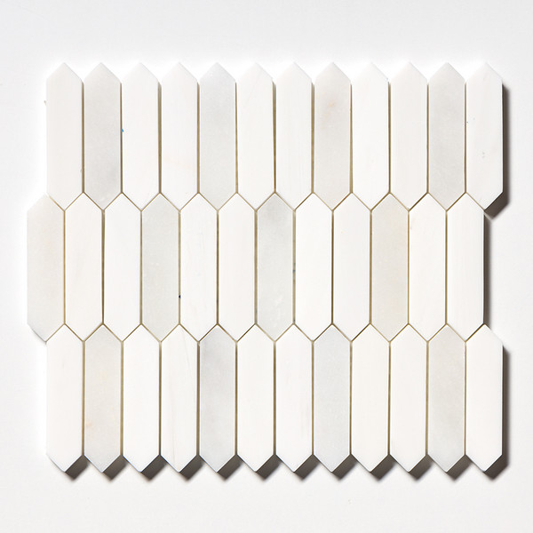 Snow White, Afyon White Multi Finish Baby Picket Marble Mosaic 13 3/16×11 Image