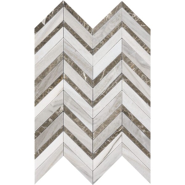 Skyline, Silver Drop Multi Finish Chevron Fusion Marble Mosaic 16×11 7/8 Image