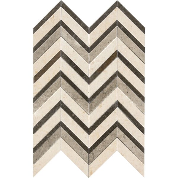 Bosphorus, Heartmere, Britannia Honed Chevron Fusion Limestone Mosaic 16×11 7/8 Image