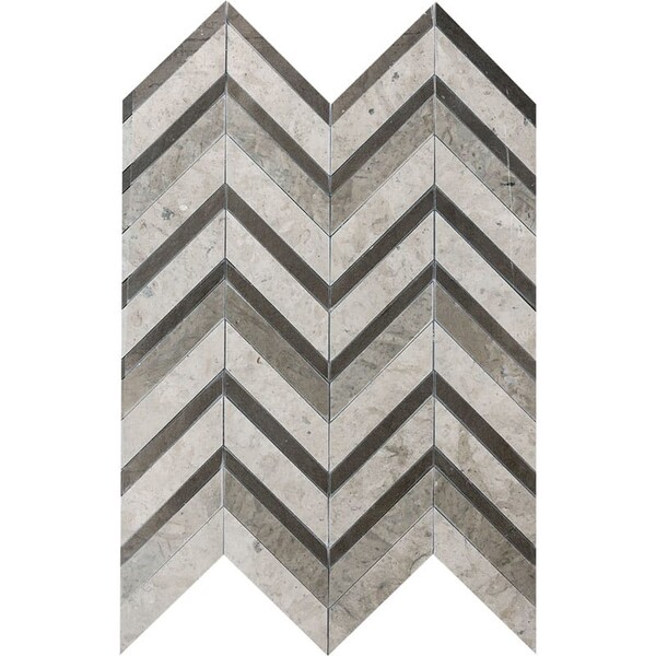 Bosphorus, Britannia Honed Chevron Fusion Limestone Mosaic 16×11 7/8 Image