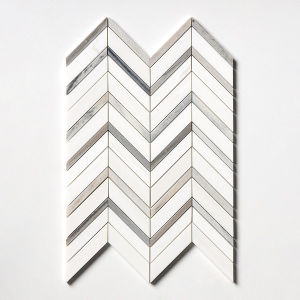 Snow White, Skyline Honed Chevron Fusion Marble Mosaic 16×11 7/8 Image