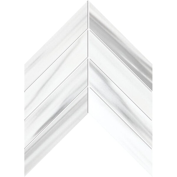 Chevron Frost White Honed Marble Waterjet Decos 13×10 Image