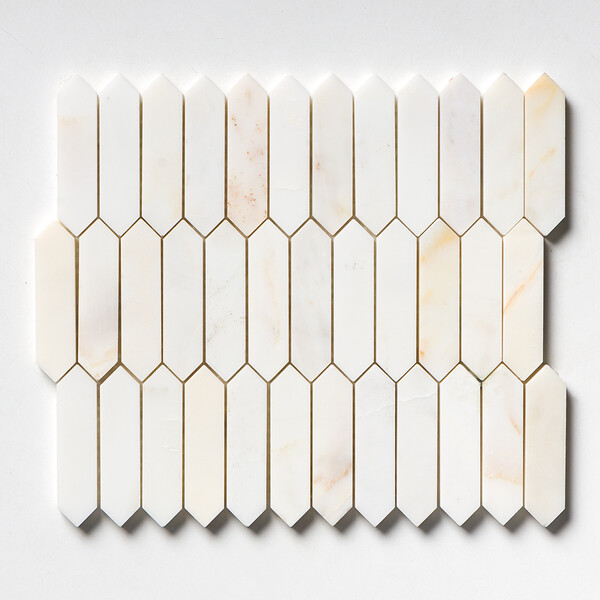 Calacatta Amber Honed Baby Picket Marble Mosaic 13 3/16×11 Image