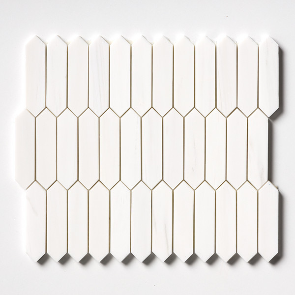 Snow White Polished Baby Picket Marble Mosaic 13 3/16×11 Image