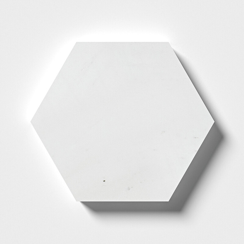 Hexagon Aspen White Honed Marble Waterjet Decos 5 25/32x5