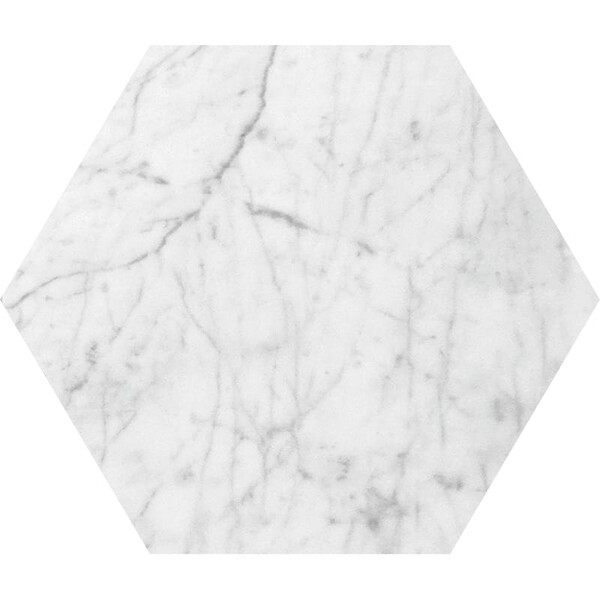 Hexagon White Carrara C Polished Marble Waterjet Decos 5 25/32×5 Image