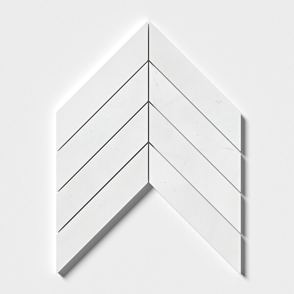 Chevron Aspen White Polished Marble Waterjet Decos 13×10 Image