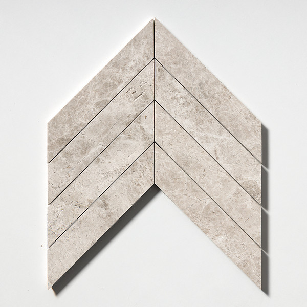 Chevron Silver Shadow Honed Marble Waterjet Decos 13×10 Image