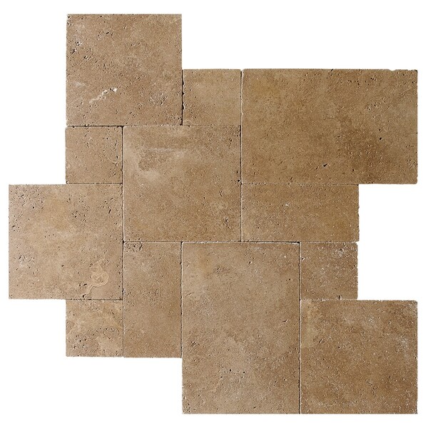 Walnut Dark Tumbled Travertine Pavers Versailles Pattern Image