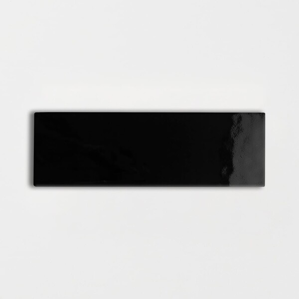 Black Glossy Subway Ceramic Tile 3×9 Image