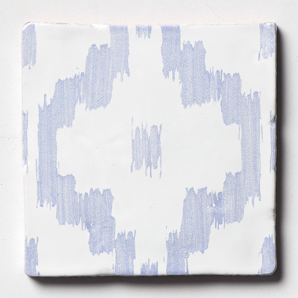 Indigo Wash Ikat Glossy Ceramic Tile 6×6 Image