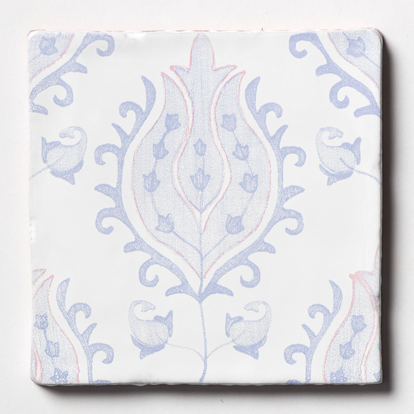 Indigo Wash Tulips Glossy Ceramic Tile 6×6 Image