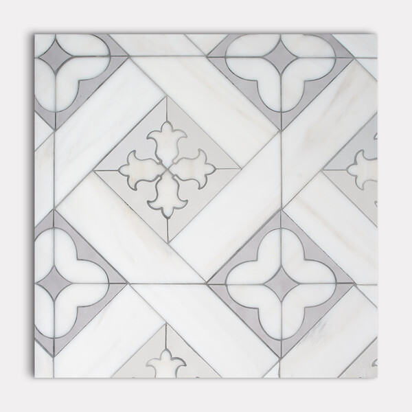 Chase Bianco Dolomiti, R003, R0012 Polished Marble Waterjet Decos 11 1/8×16 5/8 Image