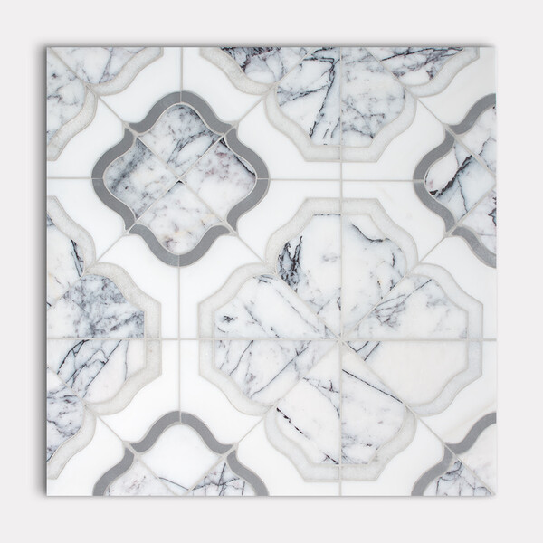 Colette Glacier, Lilac Light, Snow White, J19 Multi Finish Marble Waterjet Decos 12 11/16×12 11/16 Image