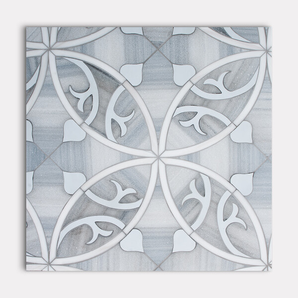 Elain Skyline, Snow White, R007 Multi Finish Marble Waterjet Decos 17 9/16×17 9/16 Image