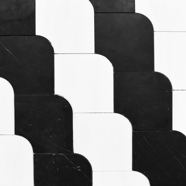 Ruffle Snow White, Black Multi Finish Marble Waterjet Decos 6 15/32×6 15/32 Image