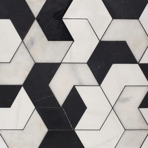 Ravel Black, Snow White, Glacier Multi Finish Marble Waterjet Decos 3 17/32×6 1/8 Image