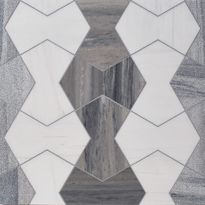 Snow White, Skyline Multi Finish Cravat Marble Mosaic 4 3/4×7 15/32