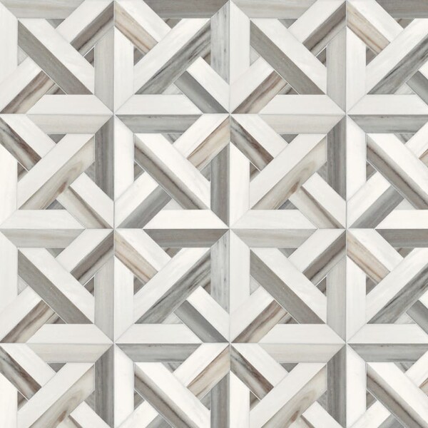 Marmara Dolomite, Skyline Vein Cut Multi Finish Marble Waterjet Decos 9 11/16×9 11/16 Image