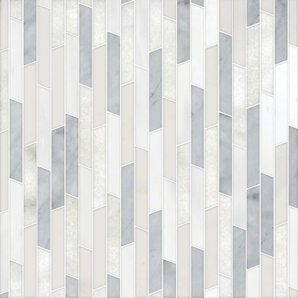 Rhodes Afyon White, Avenza Light, Dolomite, Gla Multi Finish Marble Waterjet Decos 8 13/16x 14 5/16 Image
