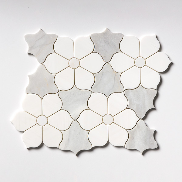 Theodora Afyon White, Avenza Dark, Dolomite Multi Finish Marble Waterjet Decos 12 1/8×14 Image