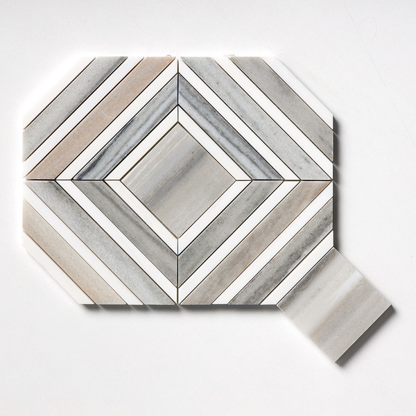 Yildiz Dolomite, Skyline Vein Cut Multi Finish Marble Waterjet Decos 8 13/16×11 Image