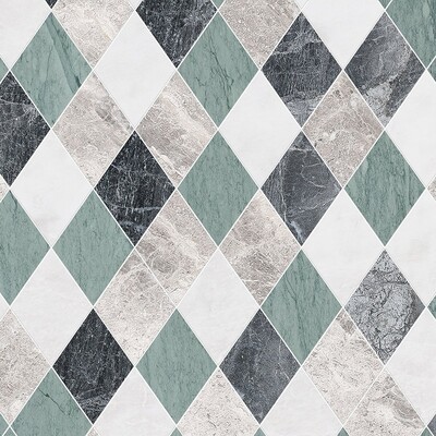 Almas Iceberg, Verde Capri, Silver Shadow, Hai Honed Marble Waterjet Decos 9 5/16×10 1/2 Image