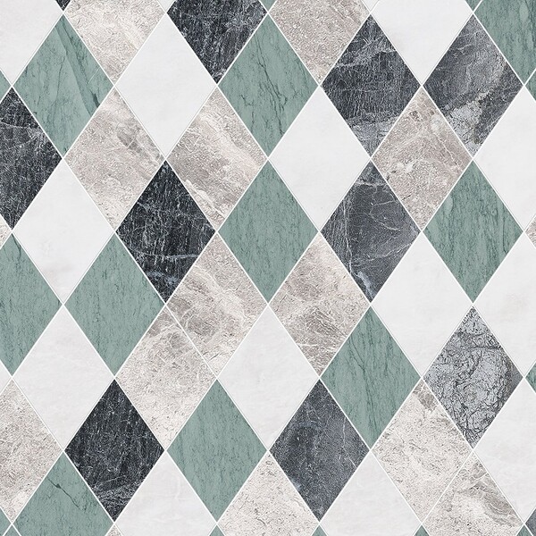 Almas Iceberg, Verde Capri, Silver Shadow, Hai Honed Marble Waterjet Decos 9 5/16×10 1/2 Image