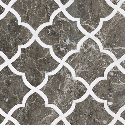 Gaia Arctic Gray, Snow White Honed Marble Waterjet Decos 11 3/8×11 3/8 Image