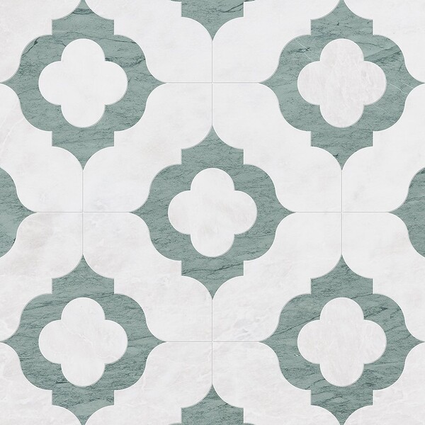 Irene Iceberg, Verde Capri Honed Marble Waterjet Decos 11 3/8×11 3/8 Image