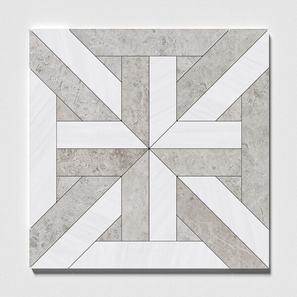 Rubicon Snow White, Silver Shadow Honed Marble Waterjet Decos 17×17 Image