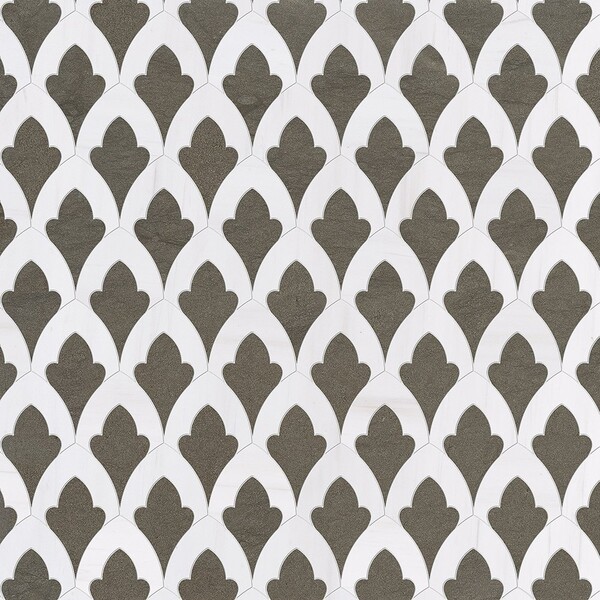 Sophia Gray Foussana, Aspen White Honed Marble Waterjet Decos 8 3/4×13 1/2 Image