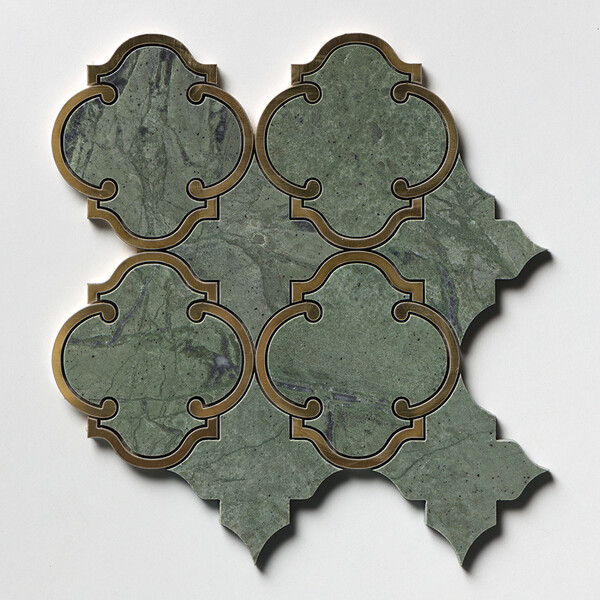 Brass, Verde Tia Honed Casablanca Marble Mosaic 10 1/2×11 3/16 Image