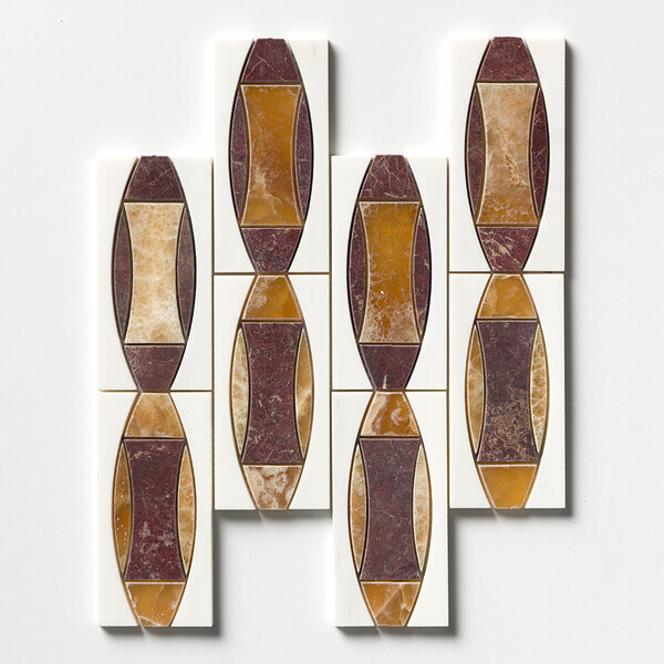 Honey Onyx, Red Bordeaux Multi Finish Albert Marble Mosaic 11×11 3/8 Image