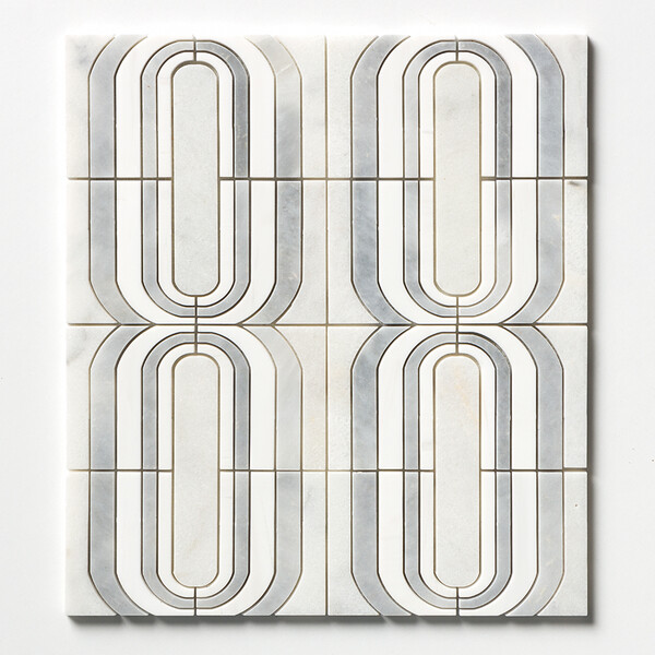 Snow White, Allure Light, Avalon Multi Finish Clovis Marble Mosaic 13 3/8×14 15/16 Image