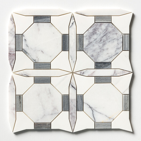 Snow White, Bardiglio Royal, Lilac Multi Finish Ellington Marble Mosaic 11 7/8×11 7/8 Image