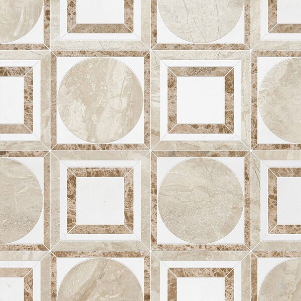 Cicero Diana Royal, Aspen White, Paradise Multi Finish Marble Waterjet Decos 12×12 Image