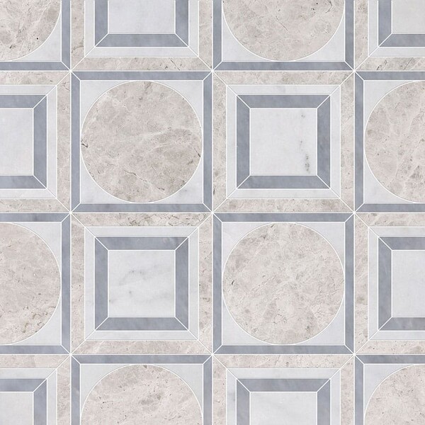 Cicero Silver Shadow, Glacier, Allure Light Multi Finish Marble Waterjet Decos 12×12 Image
